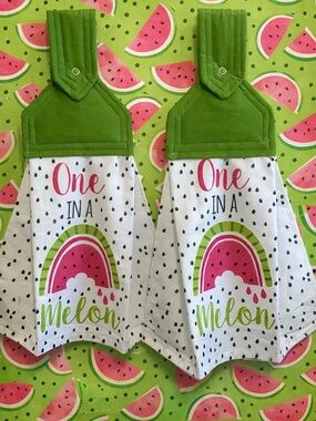 One in a Melon' Green Hanging Towel - Set of 2